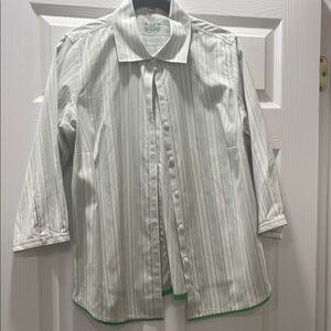 Alex Marie Green and White Striped Button Down Shirt